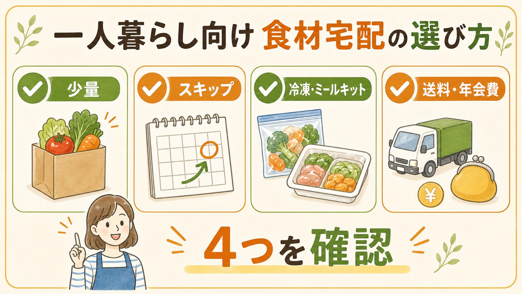 一人暮らし向け食材宅配の選び方4つのポイント