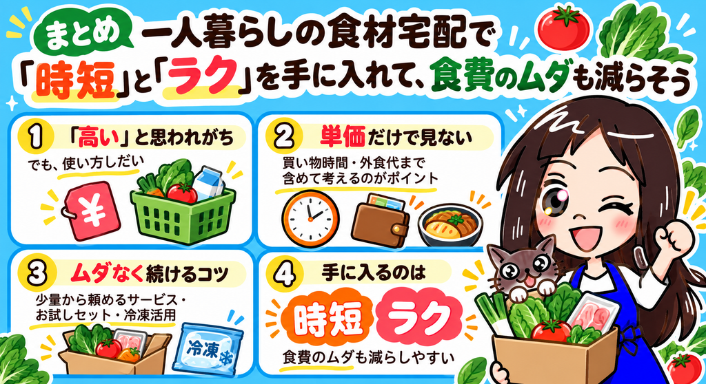 一人暮らしの食材宅配で時短とラクを手に入れて食費のムダも減らす